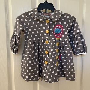 Jelly the Pug Daisy Gray Polka Dot Sophie Knit Jacket Applique Girls Size 3T